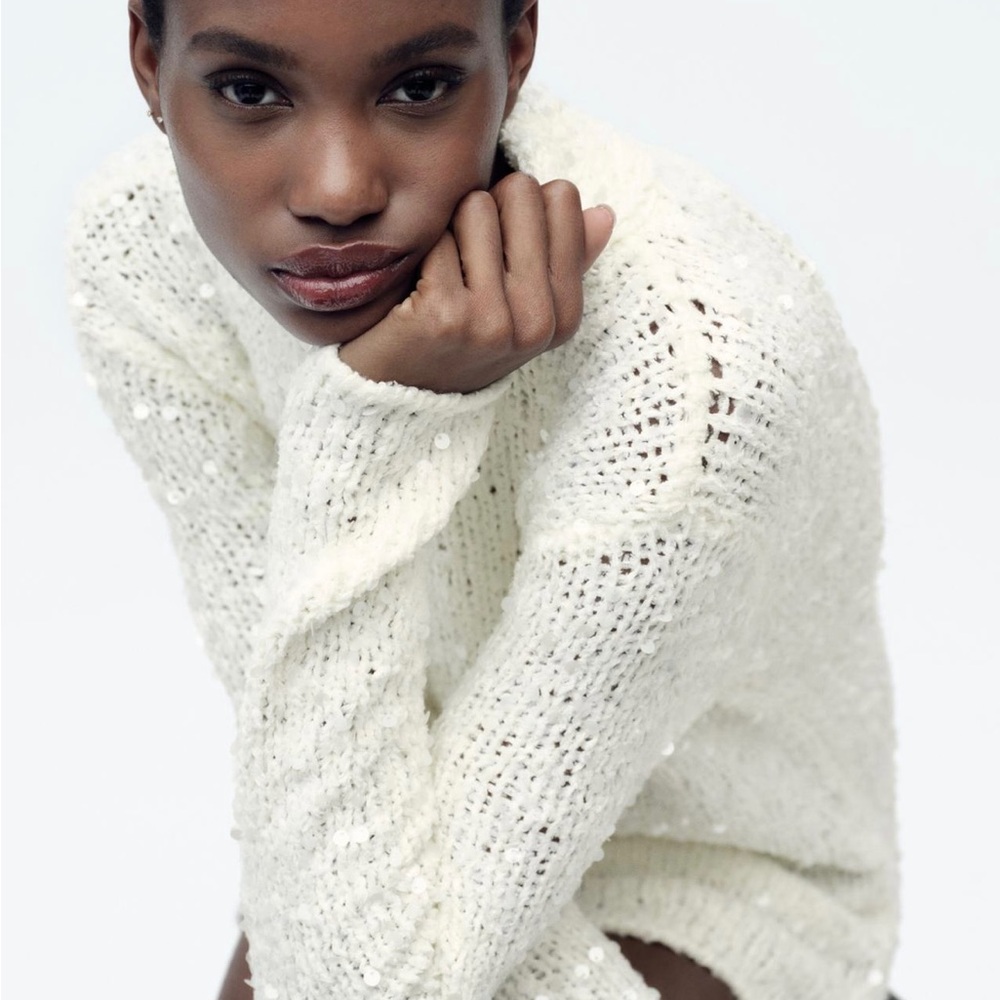 Zara NWT sequin cream sweater XS